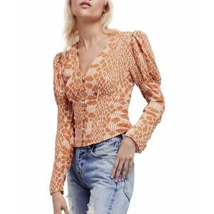 Free People Sweet On You Printed Button Up Shirt Blouse Size Small